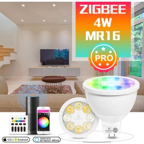 GLEDOPTO ZigBee 3.0 RGB+CCT 4W Smart MR16 Spotlight APP Voice RF Remote Control other brands gateways and Android iOS system