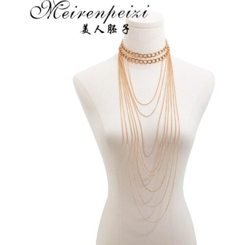 Punk Boho Cuban Metal Chain Necklace Steampunk Men Rock Multilayer Big Beaded Pendant Choker Necklace Women Charm Jewelry