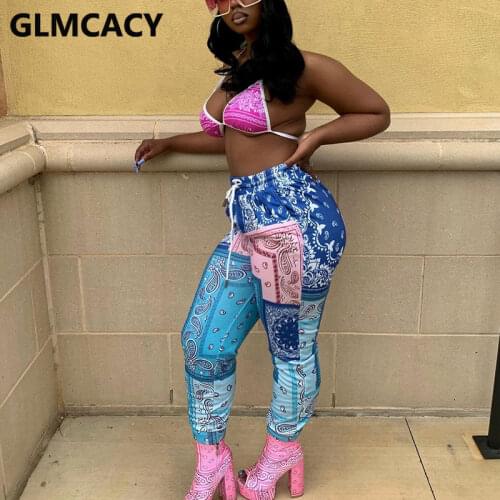 Women Casual Vintage Printed Drawstring Pants