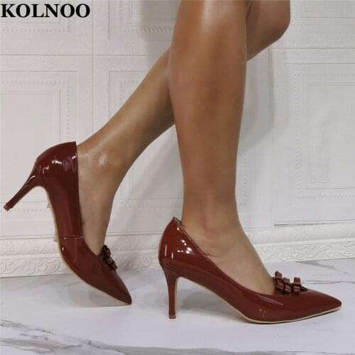 Kolnoo Handmade New Womens Mid-heel Pumps Three Bowties Pointy Sexy Party Prom Shoes Slip-on Evening Daily Wear Fashion Shoes