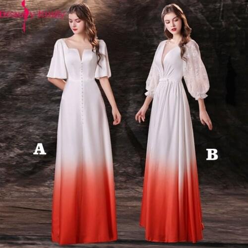 Sexy O Neck Three Half Sleeve Lace Simple Women Evening Dress Long Fashion Button Contrast Color Lace Up Back Formal Party Dress