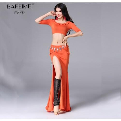 Lady Belly Dance Dress 2pcs Belly Dancing Costumes Top and Skirt Female Oriental Dance Perform Suit Samba Dancing Suit D-0061