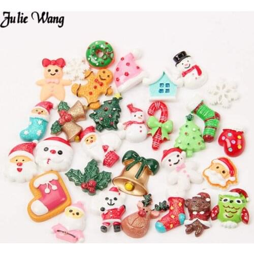 Julie Wang 20pcs Mix Resin Xmas Slime Beads Flatback Cabochon Phone Case Scrapbooking Christmas Decor DIY Hair Clip Accessory