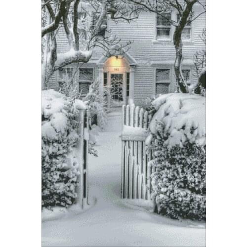 Snow-covered courtyard cross stitch package winter house 18ct 14ct 11ct cloth cotton thread embroidery DIY handmade needlework