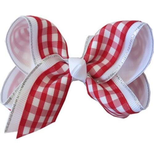 100 BLESSING Good Girl Hair Accessories 4" Ginghams 2 Tone Double ABC Bow Clip