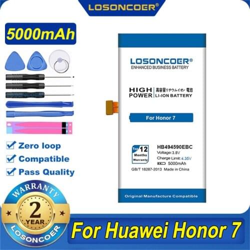 100% Original LOSONCOER 5000mAh HB494590EBC Battery For Huawei Honor 7 Battery Glory PLK-TL01H ATH-AL00 PLK-AL10