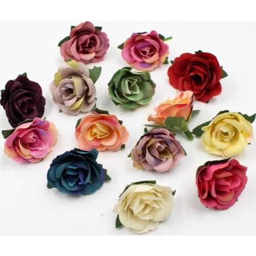 20pcs/lot 3.5cm mini silk rose head artificial flowers wedding home decoration DIY flower wall scrapbook gift box craft flowers