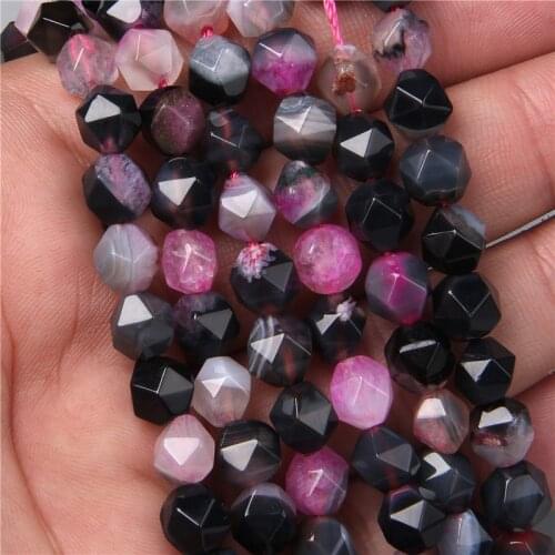 8MM Natural Stone Faceted Agates Druzy Spacers Loose Beads DIY Charms Bracelet Necklace for Jewelry Making 15" Strand Handmade