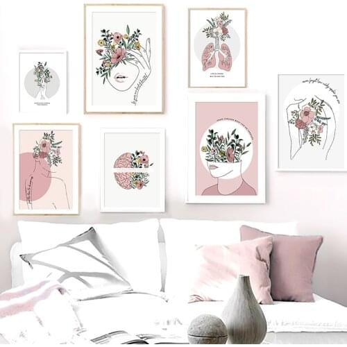Abstract Girl Line Flowers Organ Brain Hand Nordic Posters And Prints Wall Art Canvas Painting Wall Pictures For Home Decor