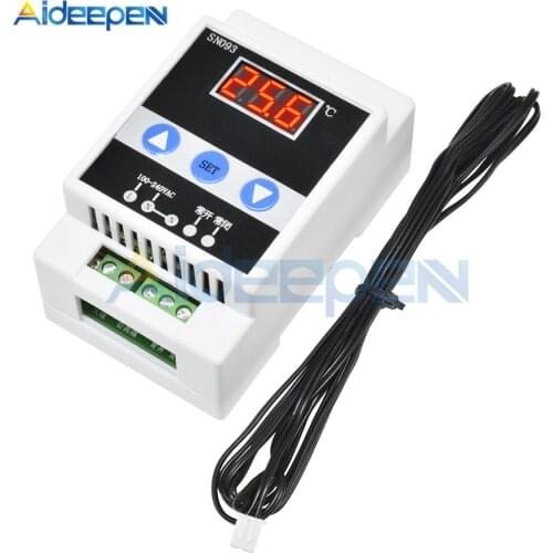 AC90-250V Guide Rail Temperature Controller Tester LED Digital Thermostat Thermoregulator Cool Heat Temperature Sensor 110V 220V