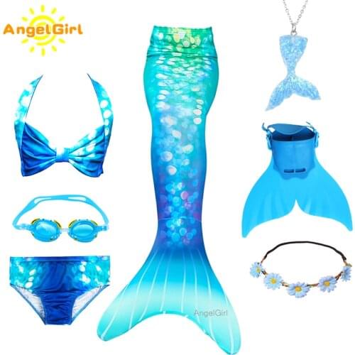 AngelGirl 2020 Kids Swimming mermaid tail with monofin Little Girls Mermaid Cosplay Costume Children Mermaid themed party Dress