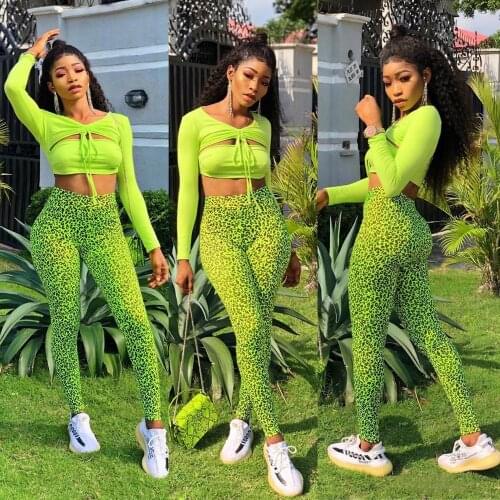 BKLD Leopard Print Two Piece Set Women Casual Long Sleeve T-Shirt Crop Top + High Waist Pants 2 Piece Leggings Set Female Outfit