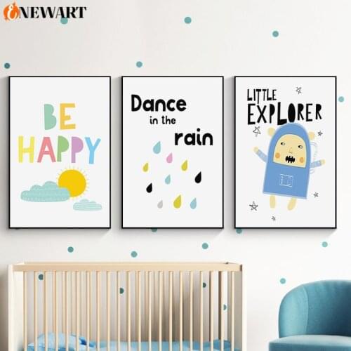 Kids Room Wall Art Decoration Baby Bedroom Canvas Painting Print Colorful Astronauts Letter Decorative Picture Home Design Decor