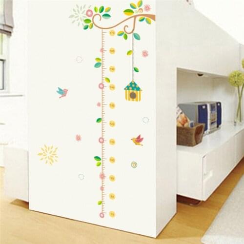 Nursery Indoor Decoration Growth Ruler Measure Wallpaper Cartoon Birds Cage Home Decor DIY Peel And Stick Removable Wall Sticker