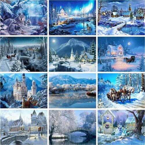 EverShine Diamond Painting House Diamond Embroidery Landscape Christmas Decoration For Home Winter Rhinestones Art Hobby Gift