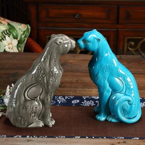Quality Porcelain Panther Figurine Handmade Ceramics Leopard Statue Wild Life Chinaware Decoration Art and Craft Gift Ornament