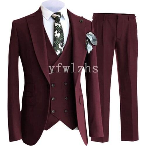 Handsome One Button Groomsmen Peak Lapel Groom Tuxedos Wedding Dress Men Suits Blazer Prom Dinner (Jacket+Pants+Tie+Vest) B783
