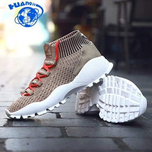 HUANQIU 2018 autumn/winter lightweight fly woven sneakers men shoes breathable casual increase socks shoes high top shoes ZLL542