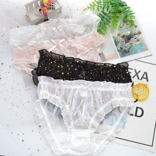 Mesh Bronzing Stars Cute Lovely Sexy Lace Women Underwear Ruffle Low Waist Girl Panties Japanese Style Transparent Breifs