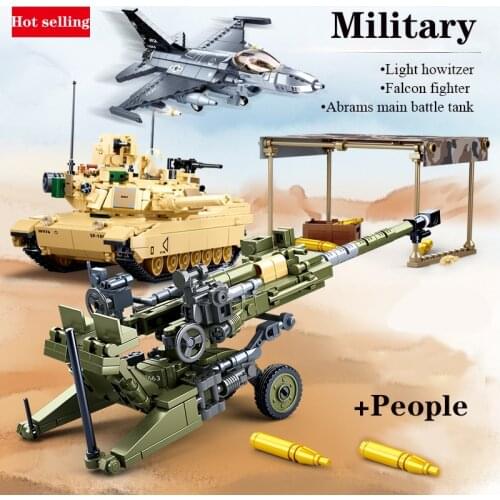 Multifunctional building blocks F16C Falcon fighter light cannon crawler tank armored vehicle for boys 6-12 years old