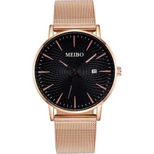 Fashion Mens Watches Brand Luxury Business Steel Mesh Belt WristWatch Quartz Men Calendar Clocks Black Watch Relogio Masculino