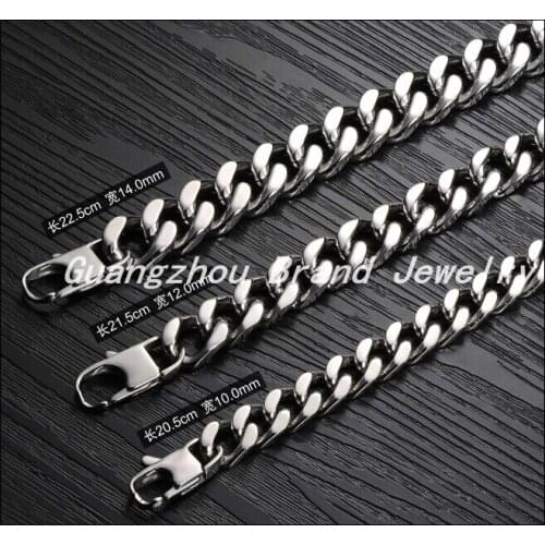 Highly Polished 316L Stainless Steel Silver color Curb Cuban Chain Mens Boys Bracelet Bangle With Fashion Clasp