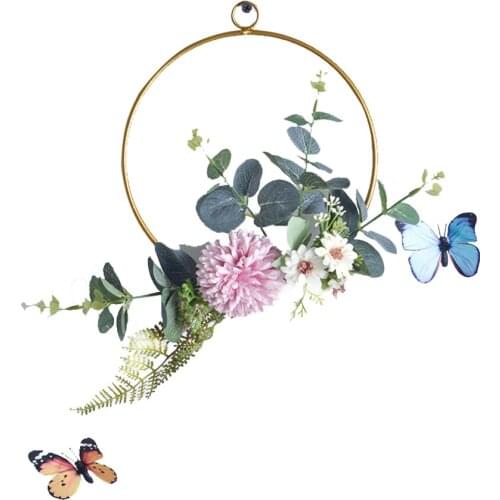 Nordic Style Wall Hangings Wrought Iron Garland Hanging Artificial Flower Decoration
