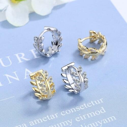 New Shiny Gold Silver Color Small Hoop Earrings For Women CZ Crystal Leaf Huggie Earring Fashion Temperament Statement Jewelry