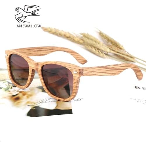 AN SWALLOW Real Zebra Wood Sunglasses Polarized Handmade Bamboo Mens Sunglass Sun glasses Men Gafas Oculos De Sol Madera