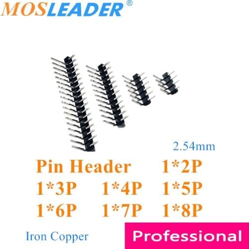Mosleader 500pcs 1*2P 1*3P 1*4P 1*5P 1*6P 1*7P 1*8P Male 2.54mm Pin Header Angle Single Row Iron Copper Positive 90 degree