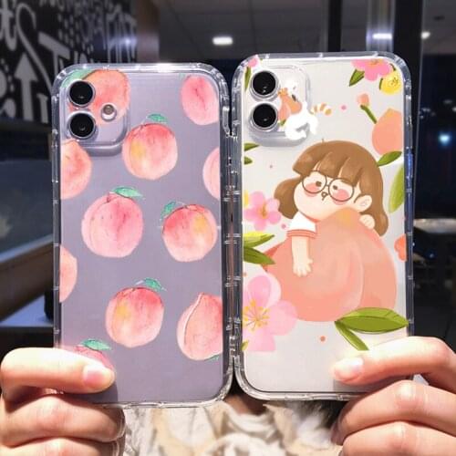 Shockproof Phone Case Cover for IPhone X XR XS 12 11 Pro MAX 6S 7 8 Plus 7Plus SE20 Cute Korea Cartoon Rabbit Peach Soft Coque