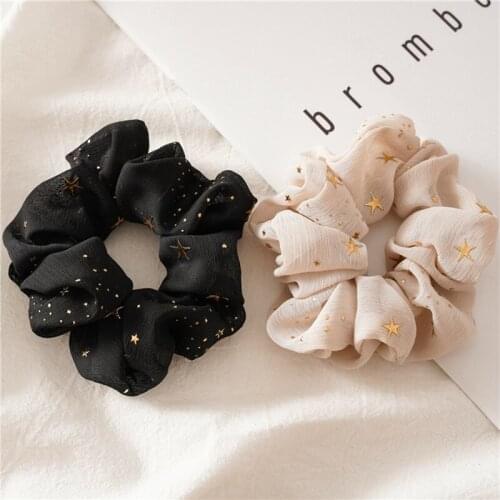 1Pcs Star Print Solid Color Hair Ties Scrunchie Elastic Hair Bands For Women Girls Hair Accessories Ponytail Holder Hair Rope