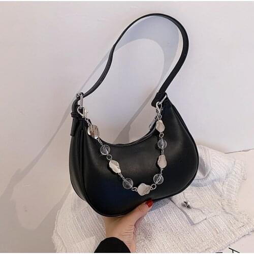 PU Leather Women Luxury Designer Handbags 2021 Shopper Bag New Fashion Korean Style Solid Color Crescent Bag Chain Shoulder Bags