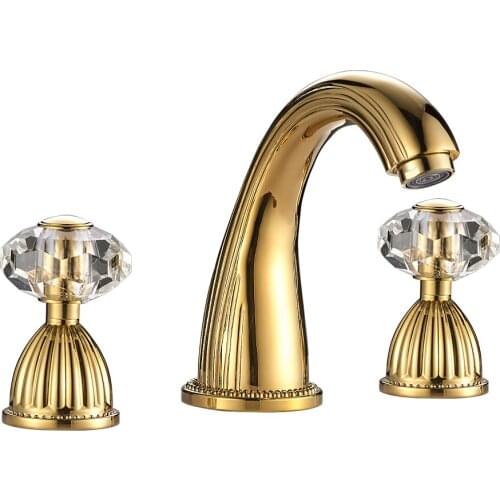 Gold luxury 8 inch widespread bathroom sink faucet basin faucet,tap mixer crystal handle
