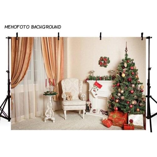 Christmas Background Fireplace Tree Winter Snow Window Backdrop Interior Baby Birthday Photography Background For Photo Studio