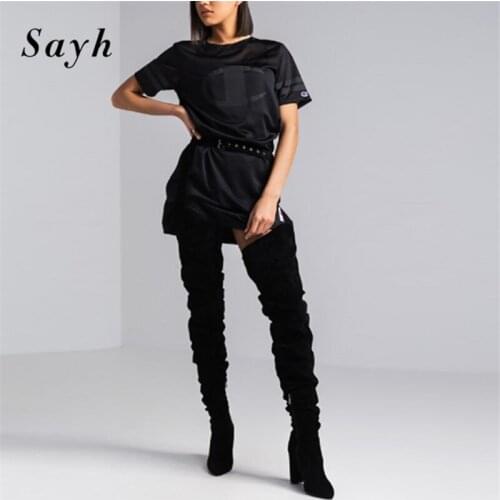 Winter Sexy Boots Women Shoes Stretch Suede Shoes Zip Bandage Over the Knee Boots Womens Pumps Buckle Boots Club Women Shoes