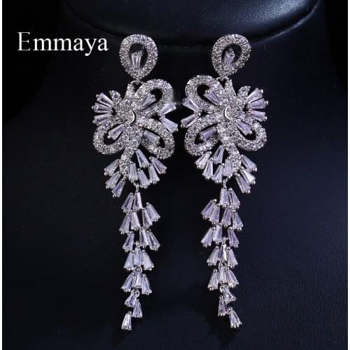 Emmaya Brand Tradition Elegance AAA Cubic Zircon White gold Color Firecracker Pendant Earrings For Women Wedding Jewelry Gift
