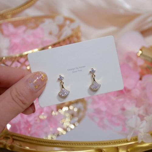 14k Real Gold Plated Fashion Jewelery Crystal Fan-shaped Exquisite Simple Stud Earrings for Woman Holiday Party Elegant Earring