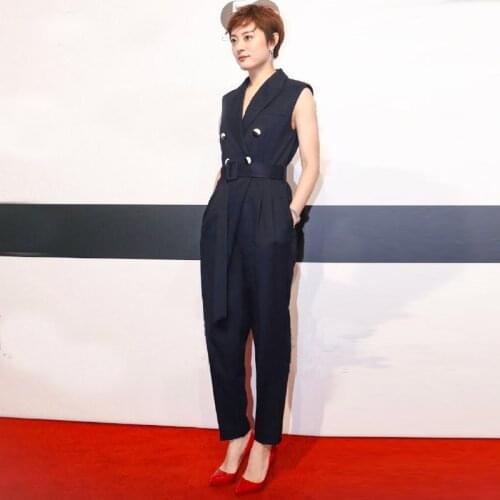 DIDACHARM Rompers 2021 Summer New WomenS Elegant Vintage Chic Office Casual Button Belt Slim Pants Vest Fashion Jumpsuits