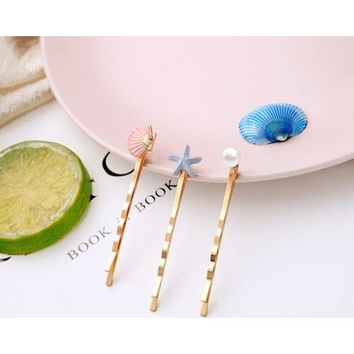 BALANBIU 2020 New Ocean Beach Holiday Hairpins For Women Cute Enamel Shell Starfish Acrylic Pearl 1 Set Fashion Hair Jewelry