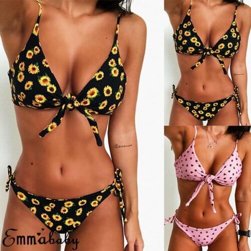 Sexy Bust Bowknot Bikini Set Sexy Flower Swimwear Women Swimsuit 2020 New Push Up Padded Bandage Bathing Suit Beachwear