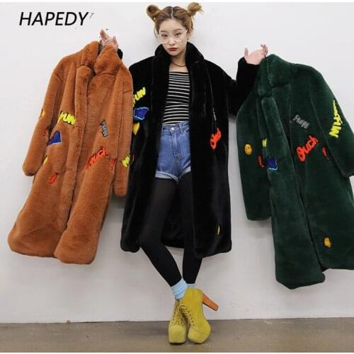 Faux Rex Rabbit Fur Coat Women 2021 Autumn Winter Long Jackets Female Casual Thick Warm Loose Coat Vintage Oversized Clothes