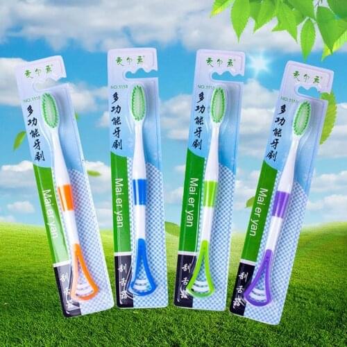 Double-Headed Toothbrush Tongue Scraper 2 In 1 Soft Bristled Oral Care Clean Fresh Breath Tongue Coating Cleaner Hot-Selling 1pc