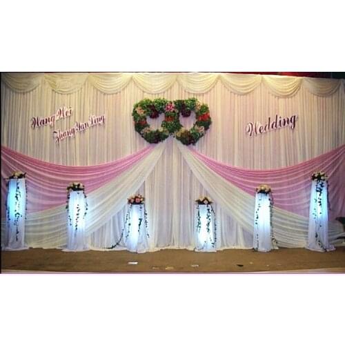 20ft*10ft white&pink wedding backdrop curtain with swag wedding drapes , wedding stage backdrop party decor