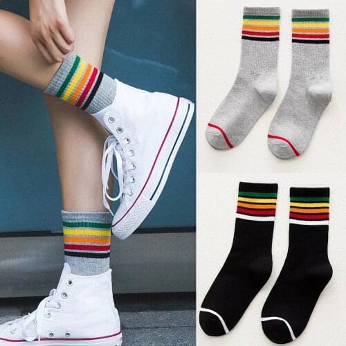 2020 Soft Neutral Cotton Sock Novelty Personality Chaussette Stitching Color Printed Sock Rainbow striped socks