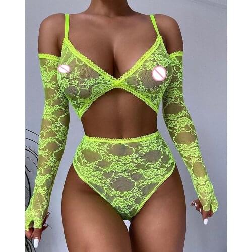 2021 Women 3PCS Sexy/Sissy Lingerie with Glove Lace Babydoll G-String Thong Underwear Nightwear Erotic lingerie Sleepwear