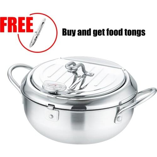304 thick stainless steel tempura fryer household temperature control small fryer induction cooker flat-bottom frying pan hot
