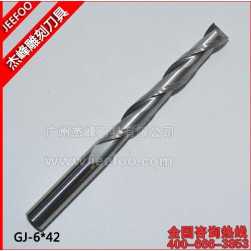 6*42mm 2 Flutes Carbide Milling Spiral Cutter Wood CNC Router Bits Cutting Tools