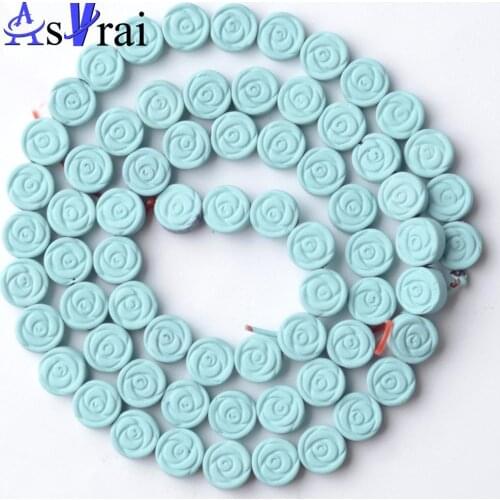 6 mm Natural Stone Light Blue Flowers Rubber Hematite Beads For Jewelry Making Loose Spacer Beads DIY Bracelet Accessories 15"