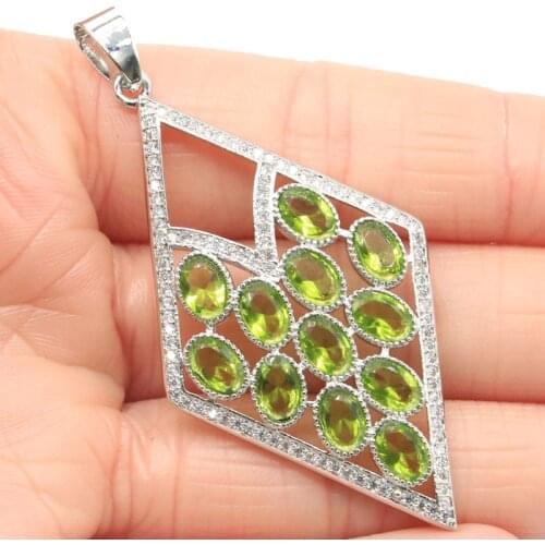 61x30mm Long Big European Design Created Green Peridot Rhodolite Garnet Bright Zircon Jewelry Women Pendant